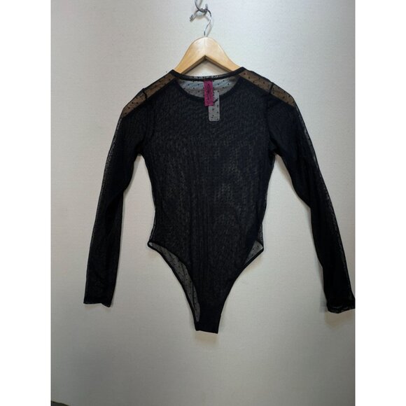 NWT La Senza Womens Long Sleeve Sheer Bodysuit Size S Black Swiss Dots Summer - Picture 11 of 13